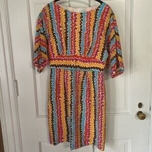 Trina Turk Multicolor Zig-Zag Print 100% Silk Dress Size 6